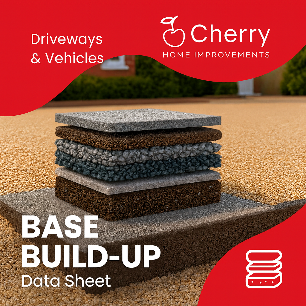 Resin bound driveway base build data sheet for standard vehicle parking