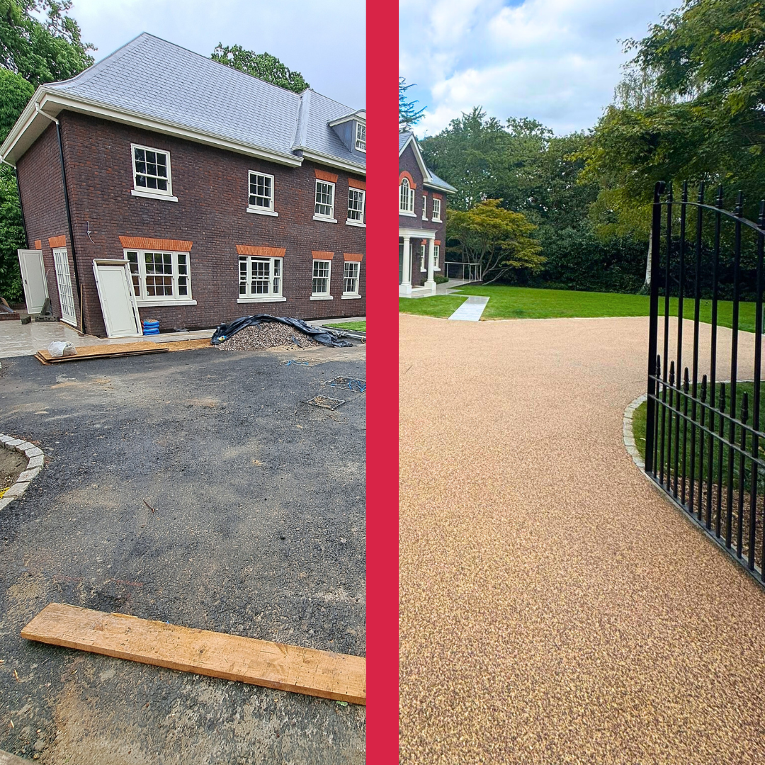 Before and after resin driveway transformation