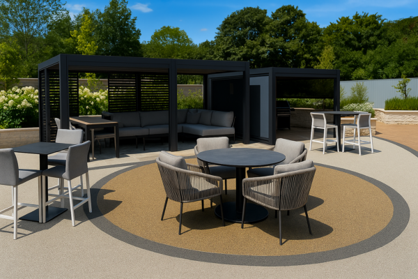 Patio zoning with resin surfacing