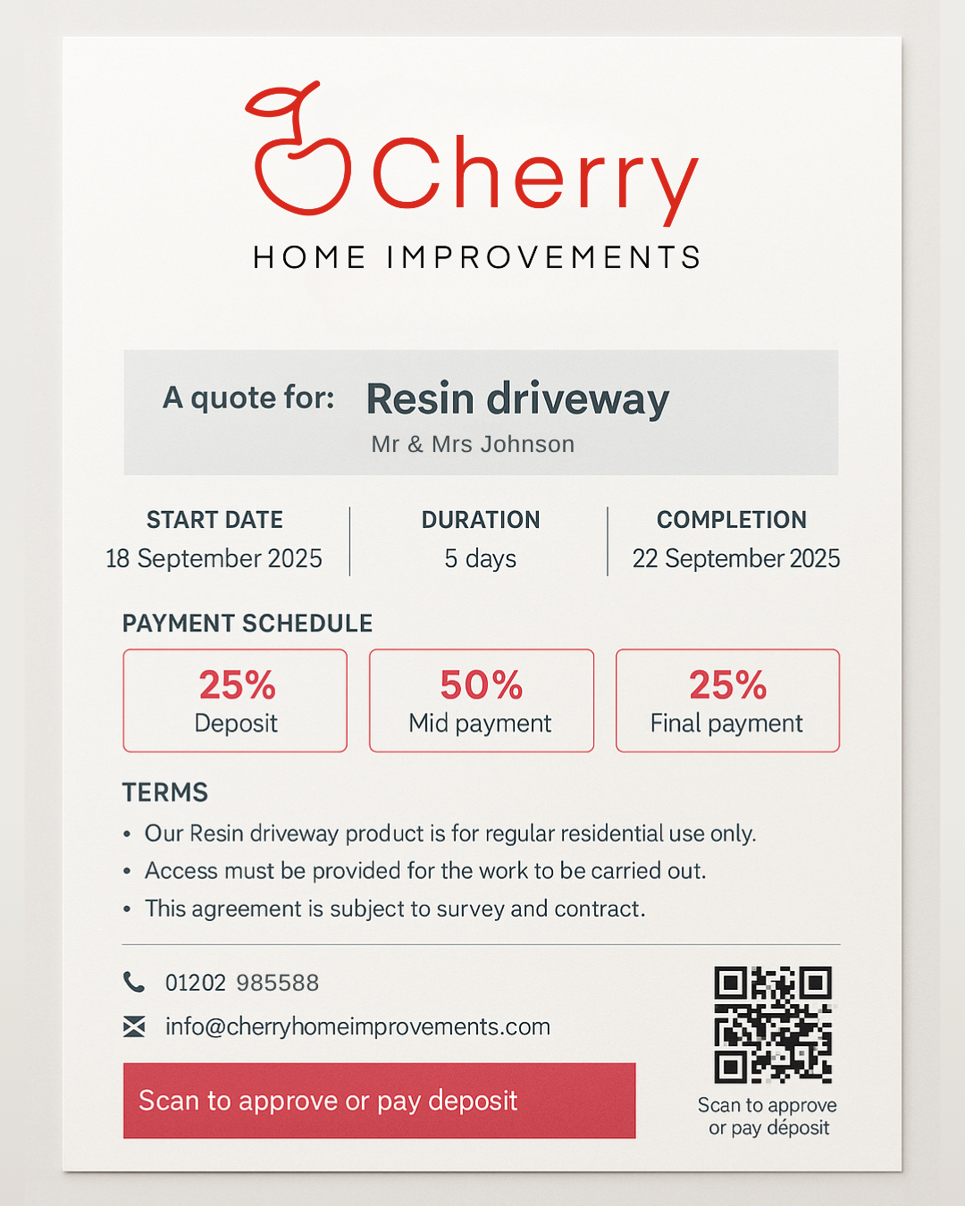 Transparent resin driveway quote documents