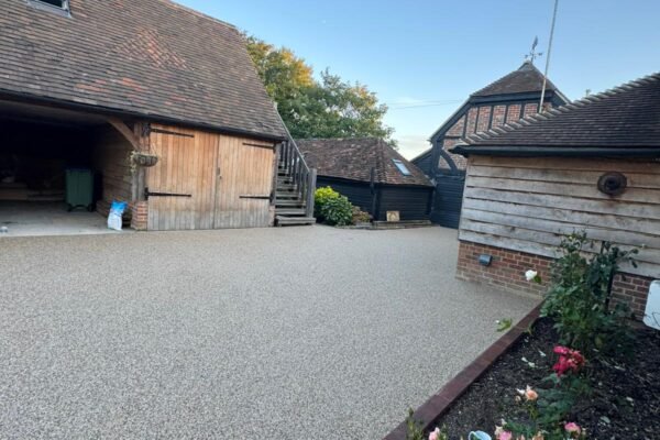 Resin driveway connecting multiple buildings