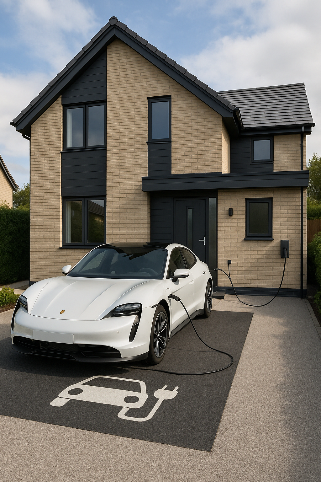 Resin driveway with electric vehicle charging zone and safe play area