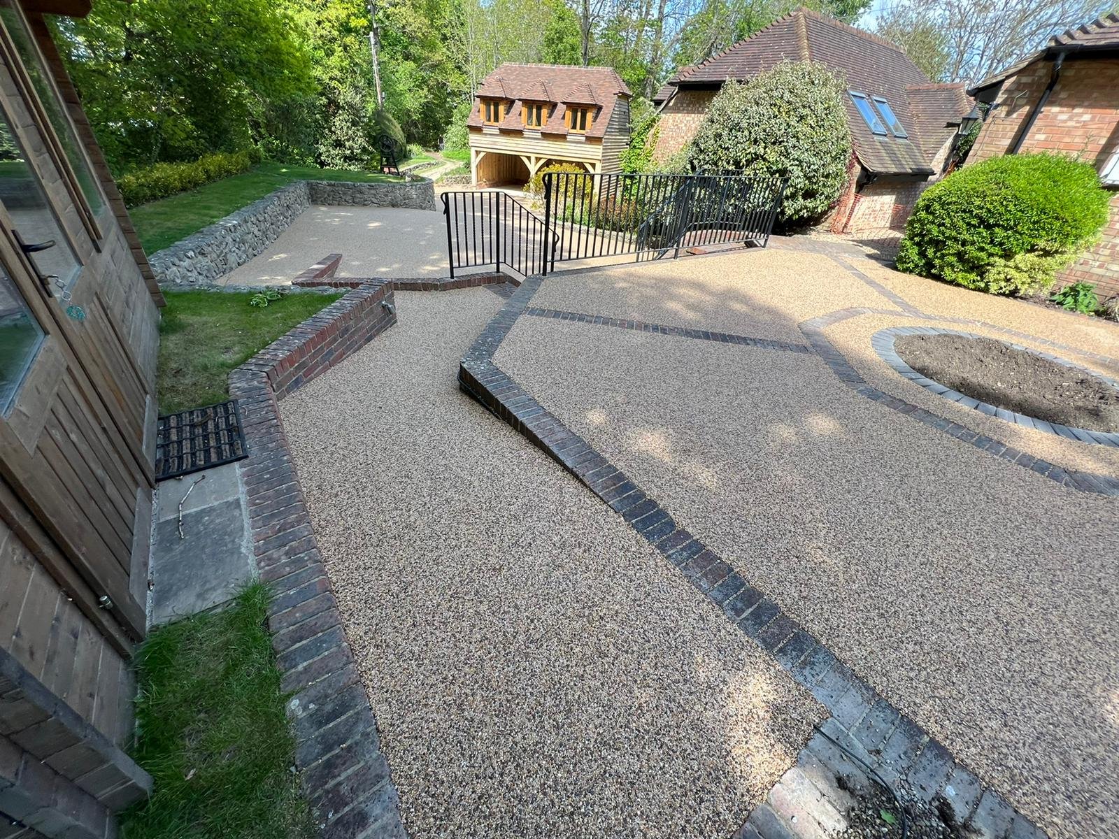 Detailed resin patio installation showing finish quality